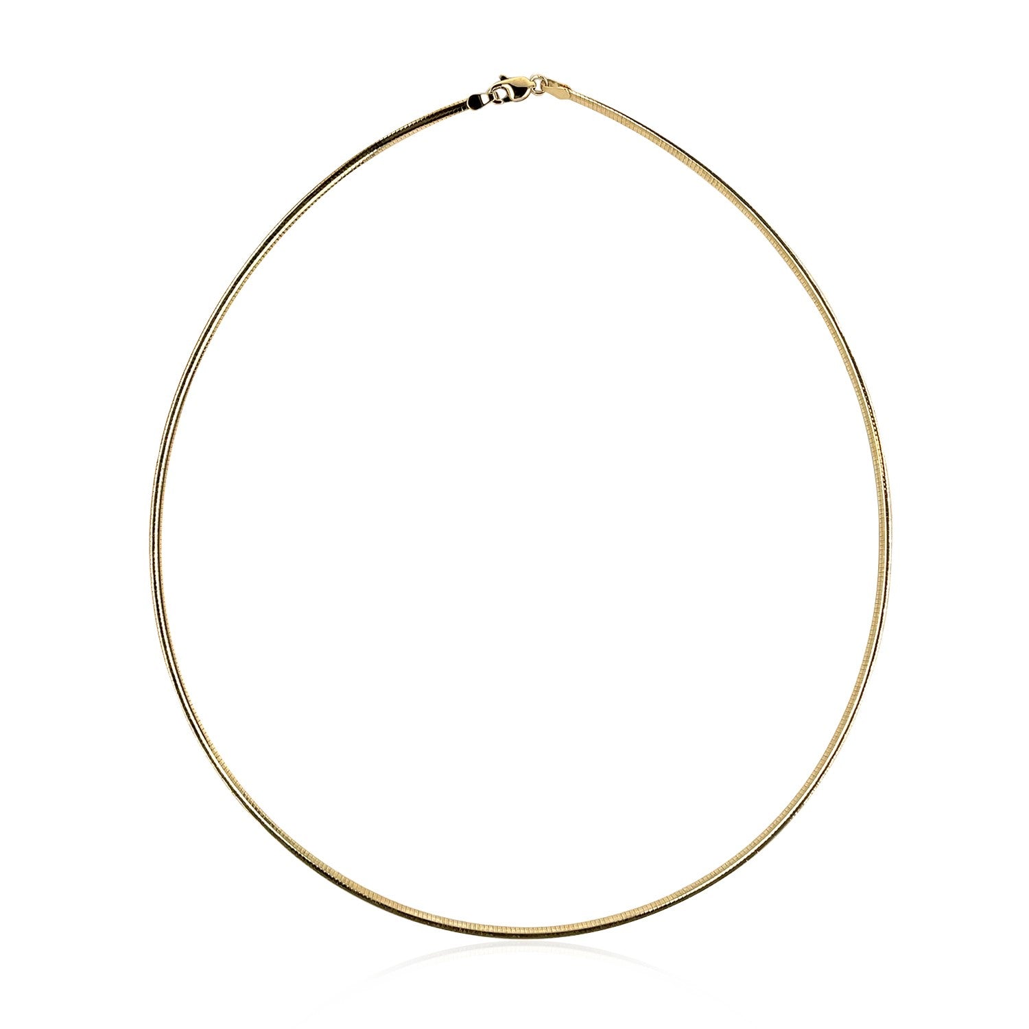 14k Yellow Gold Classic Omega Style Necklace (2.00 mm) in a sleek high-contrast midnight luxury editorial style